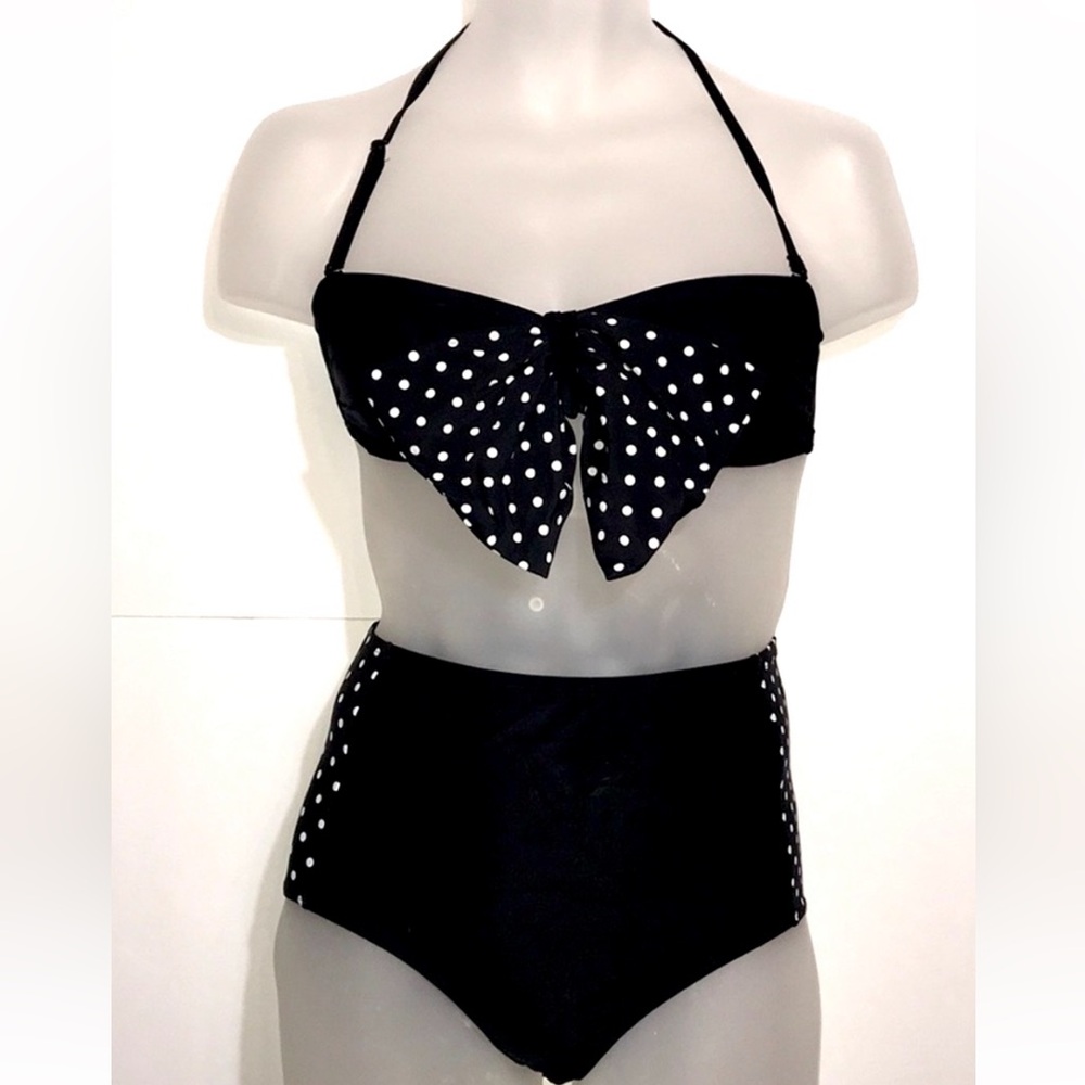 Retro Black and White Polka Dot Bowtie Bikini